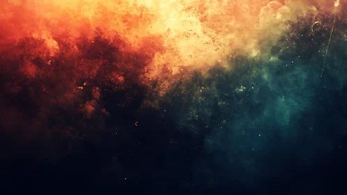 Chromatic particle dispersion simulation with warm-to-cool gradient transition