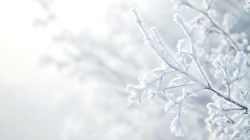 Frost-covered tree branches in soft winter light, minimalist style.