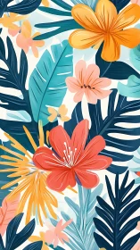 Tropical floral vector pattern with layered botanical elements in vibrant palette