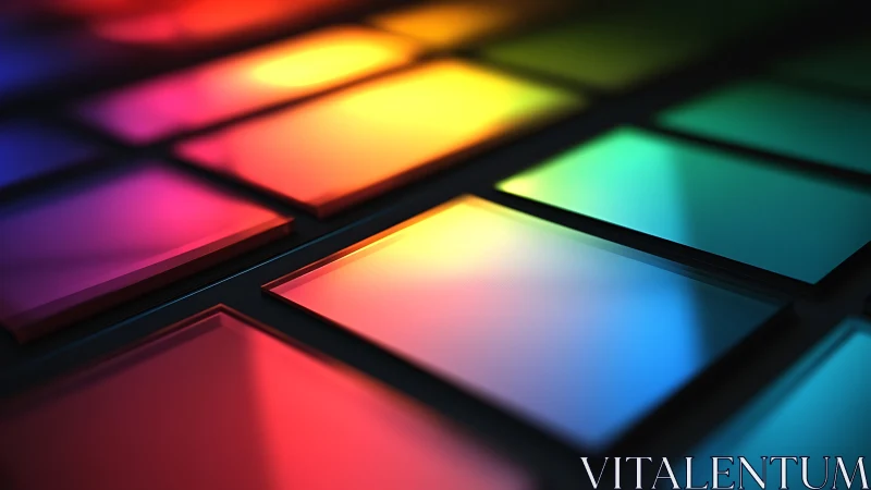 Colorful glass panels glowing with soft rainbow light.