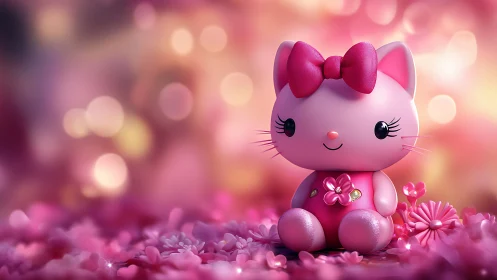 Adorable Hello Kitty Surrounded by Pink Flowers and Sparkles.