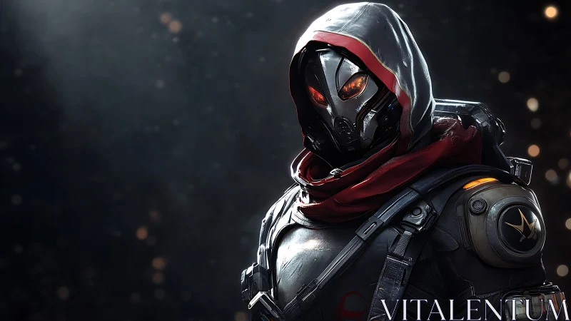 Mysterious sci fi ranger stands ready in sleek armored gear
