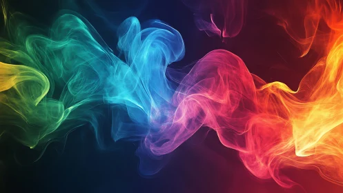 Digital painting of prismatic smoke ribbons in motion study.