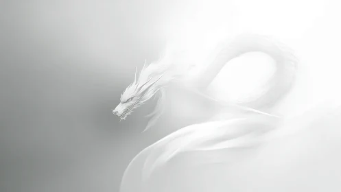 White serpentine dragon rendered in high-key grayscale digital