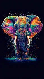 Chromatic elephant portrait in saturated digital painting style.