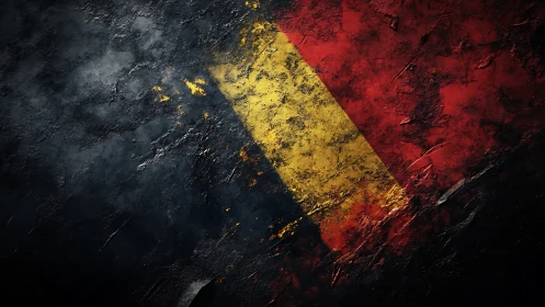 Weathered tricolor flag texture spans a rough dark surface