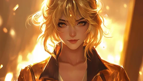 Cinematic anime portrait with backlit golden rim lighting and glare