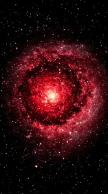Radiant crimson galaxy blooming softly in the starry dark.