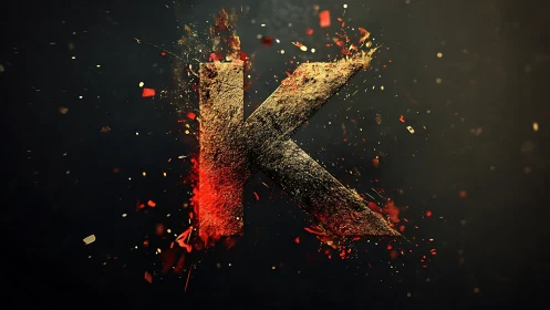 K-shaped ember monolith exploding through midnight dust.