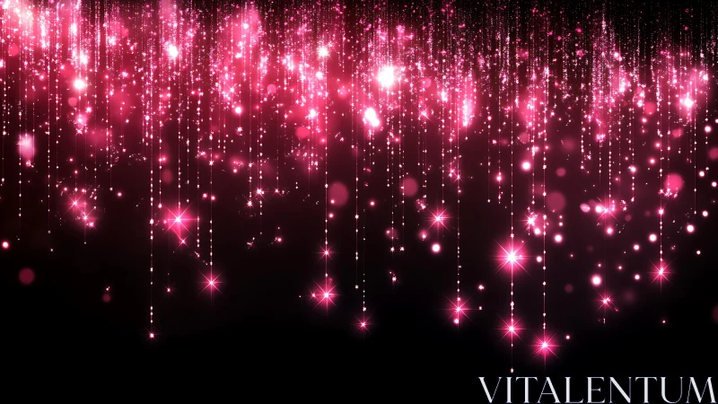 Sparkling Pink Light Strings on Dark Background, Digital Art.