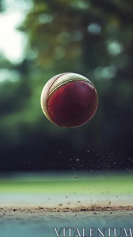 Crimson seam in midair, cricket ball pausing between heartbeats.
