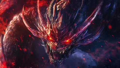 Infernal dragon lunges forward with blazing molten eyes.