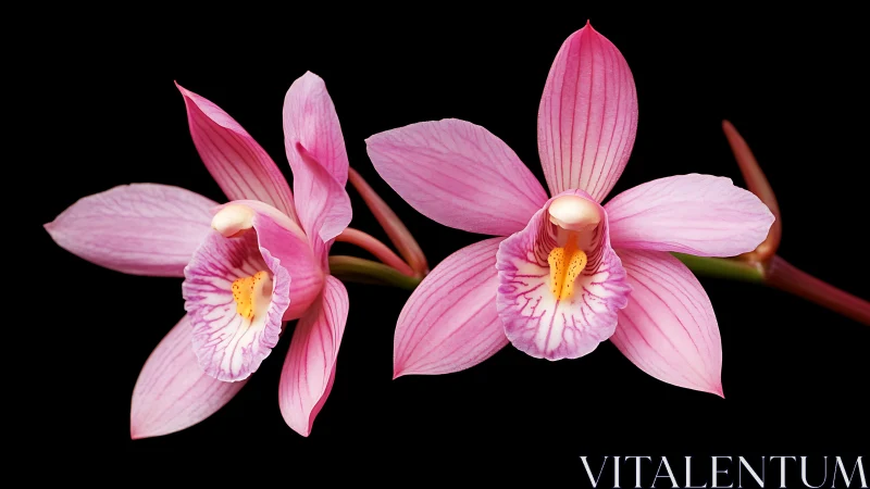 Pink Phalaenopsis Orchid Specimens on Black Background Study