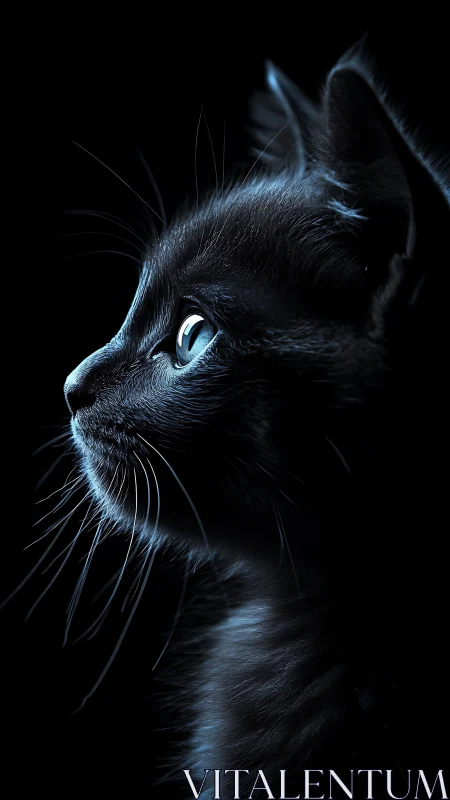 Black Cat Profile with Luminous Eyes Against Dark Background