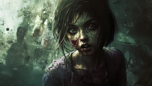 Haunted survivor girl in a moody, painterly nightmare world.