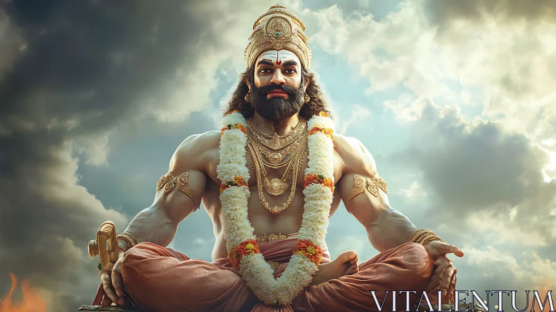 Mythic warrior ascetic in meditative cloudside convergence.