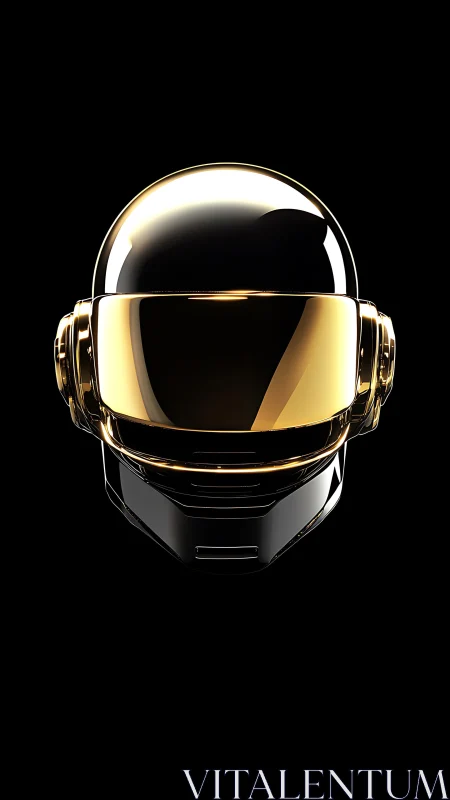 Golden chrome sci fi helmet rendered in glossy 3D profile.