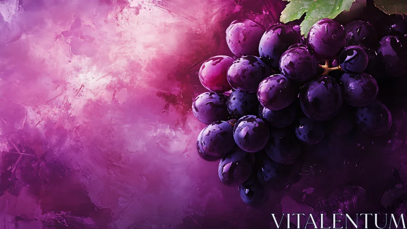 Cluster of purple grapes against abstract magenta field.
