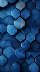 Layered blue hexagonal tiles with beveled edges and soft specular highlights