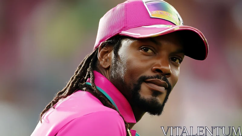 Cricket captain in neon pink glows under stadium hush.