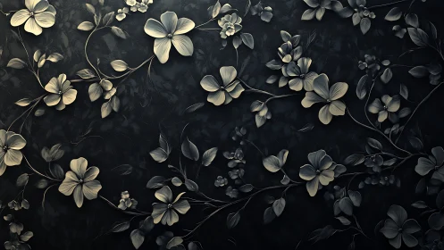 Nocturnal Botanical Study: Luminous Floral Composition on Deep Ground.