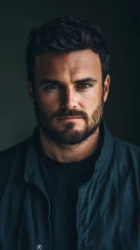 Photorealistic low-key male portrait with cinematic depth.