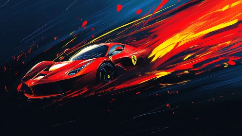 Aerodynamic red hypercar in dynamic digital motion streaks.