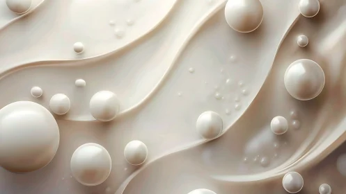 Curved cream surface shows suspended spherical droplets
