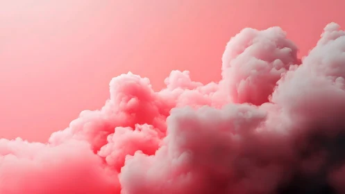 Soft pink vapor clouds rise in a dreamy abstract sky