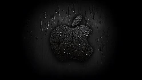 Apple Logo Glistens with Textured Raindrops in Moody Atmosphere