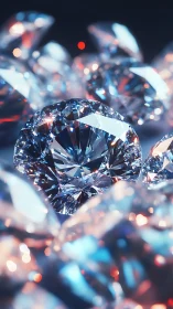 Brilliant cut diamond surrounded by glowing blurred gemstones