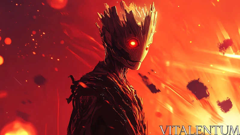 Infernal wooden sentinel with molten glow and embers.