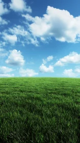 Procedurally dense grass field under cumuliform cloud sky plane