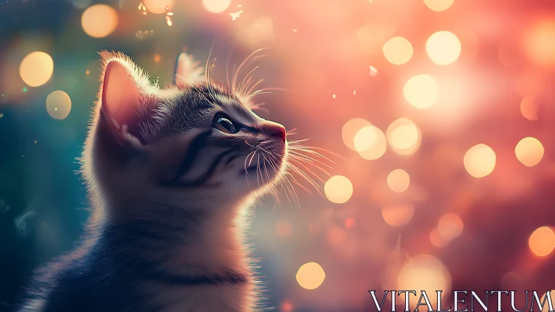 A Cat's Dreamy Moment Surrounded by Warm Bokeh Lights