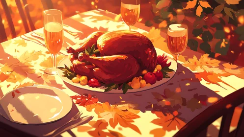 Golden roast turkey anchors a warm autumn celebration table
