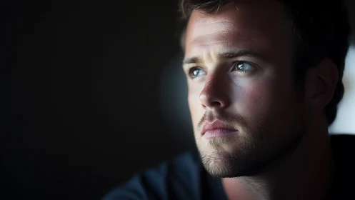 Introspective male portrait in soft window side lighting.