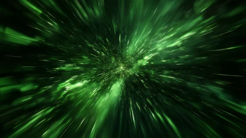 Radial green light burst simulating relativistic starfield motion