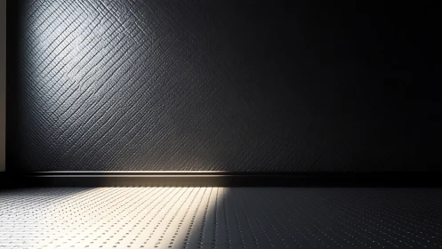 Minimalist interior wall with light on perforated floor.
