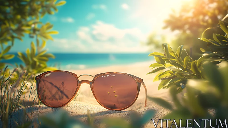 Sunlit sand waits behind bronze daydreaming sunglasses glow.