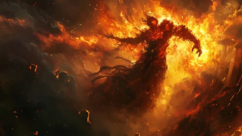 Infernal titan strides through molten storm of living fire.
