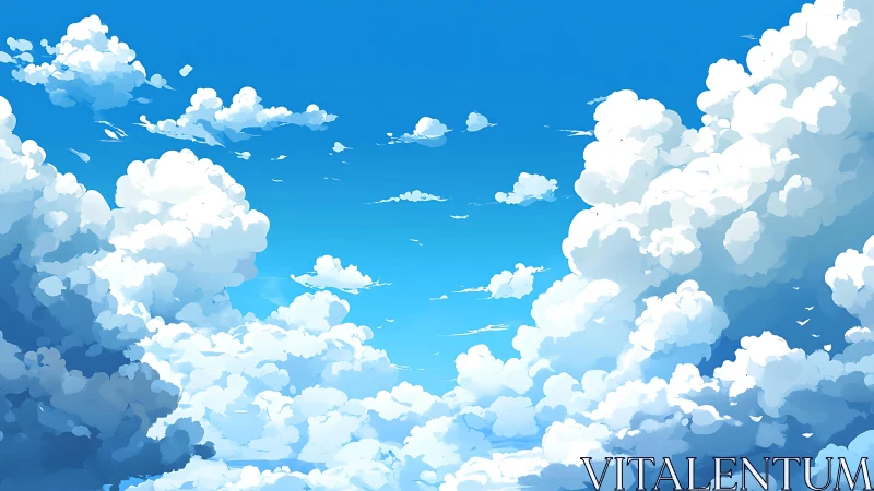 Soft summer clouds drifting through a bright blue sky.