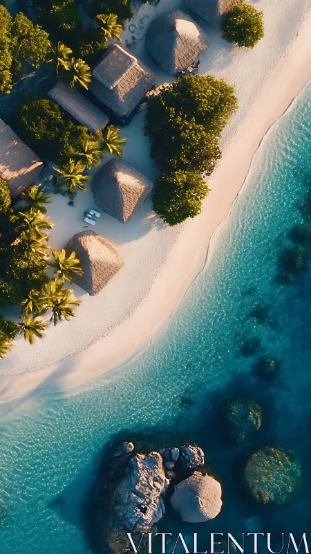 Aerial View of Coastal Resort with Thatched Bungalows