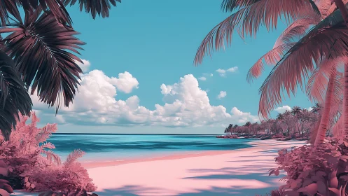 Infrared tropical beach landscape with altered color palette