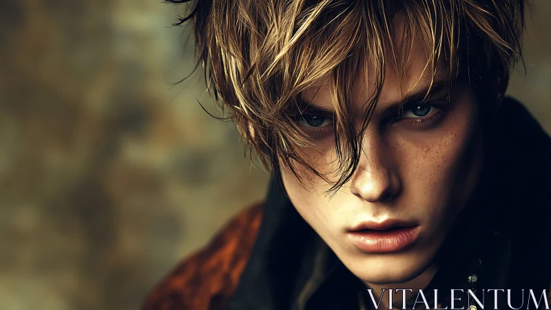 Storm-eyed rebel in cinematic close-up glare of defiance.