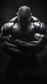 Hyper-defined muscular torso under dramatic low key rim lighting