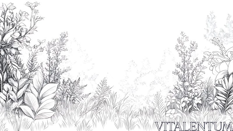 Botanical Line Drawing of Wildflowers and Garden Plants.