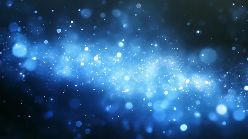 Luminescent particulate field forming blue nebular corridor.