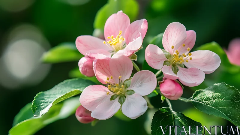 Pink crabapple blossoms in spring sunlight.