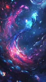 Cosmic duality stream swirling through neon stardust veil.