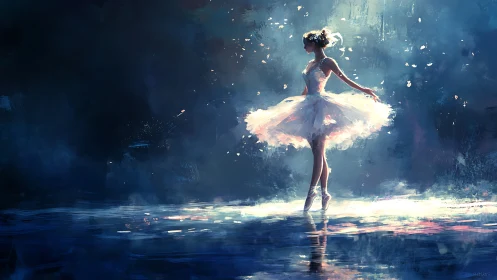 Luminous ballerina poised in a dreamlike shower of light.